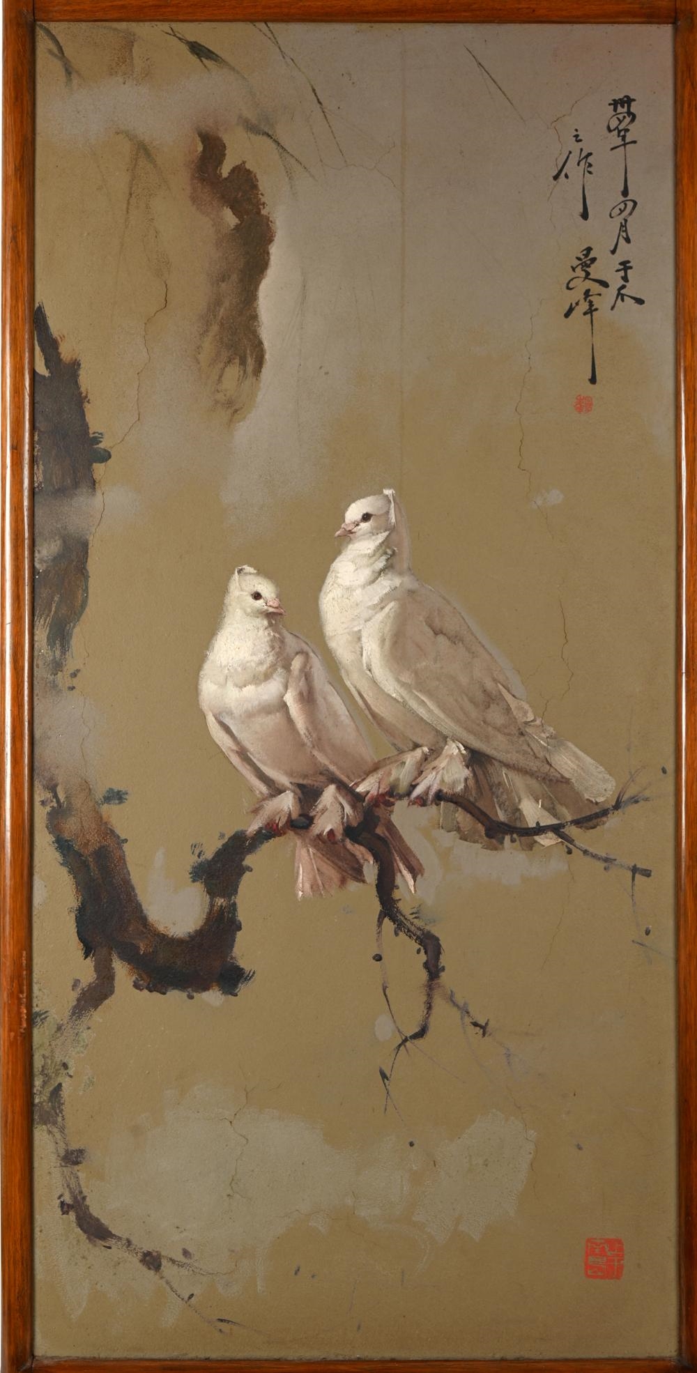 Artwork by Lee Man Fong, Doves, Made of Oil On Board