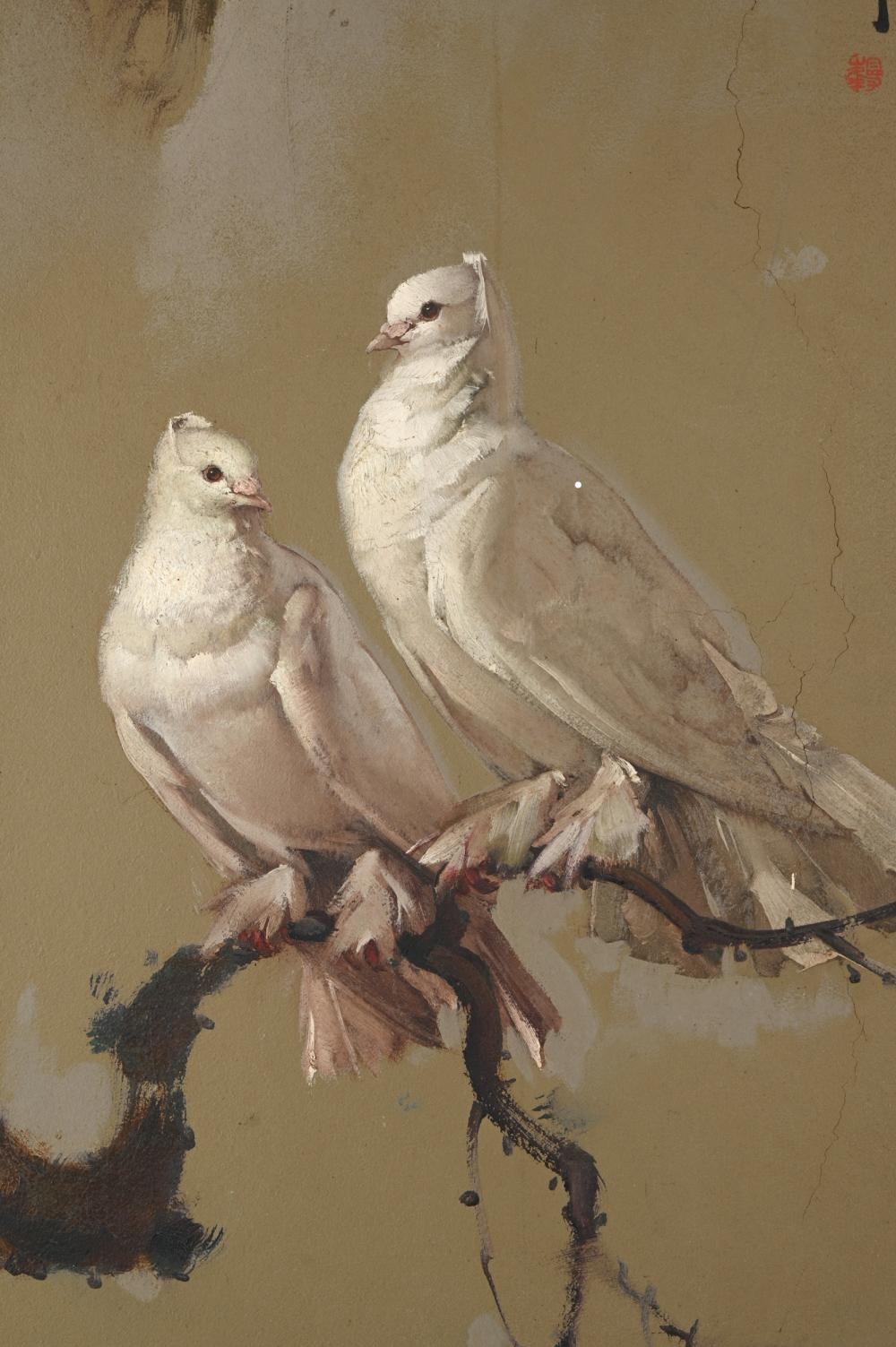 Artwork by Lee Man Fong, Doves, Made of Oil On Board
