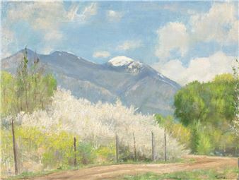 Taos Mountain and Wild Plum Blossoms - Bert Phillips