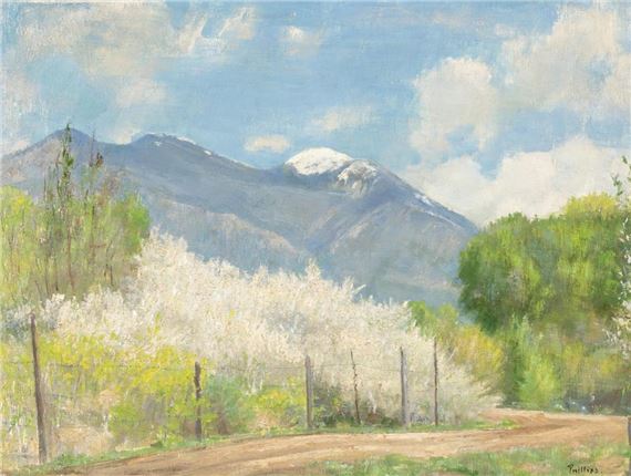 Taos Mountain and Wild Plum Blossoms - Bert Phillips