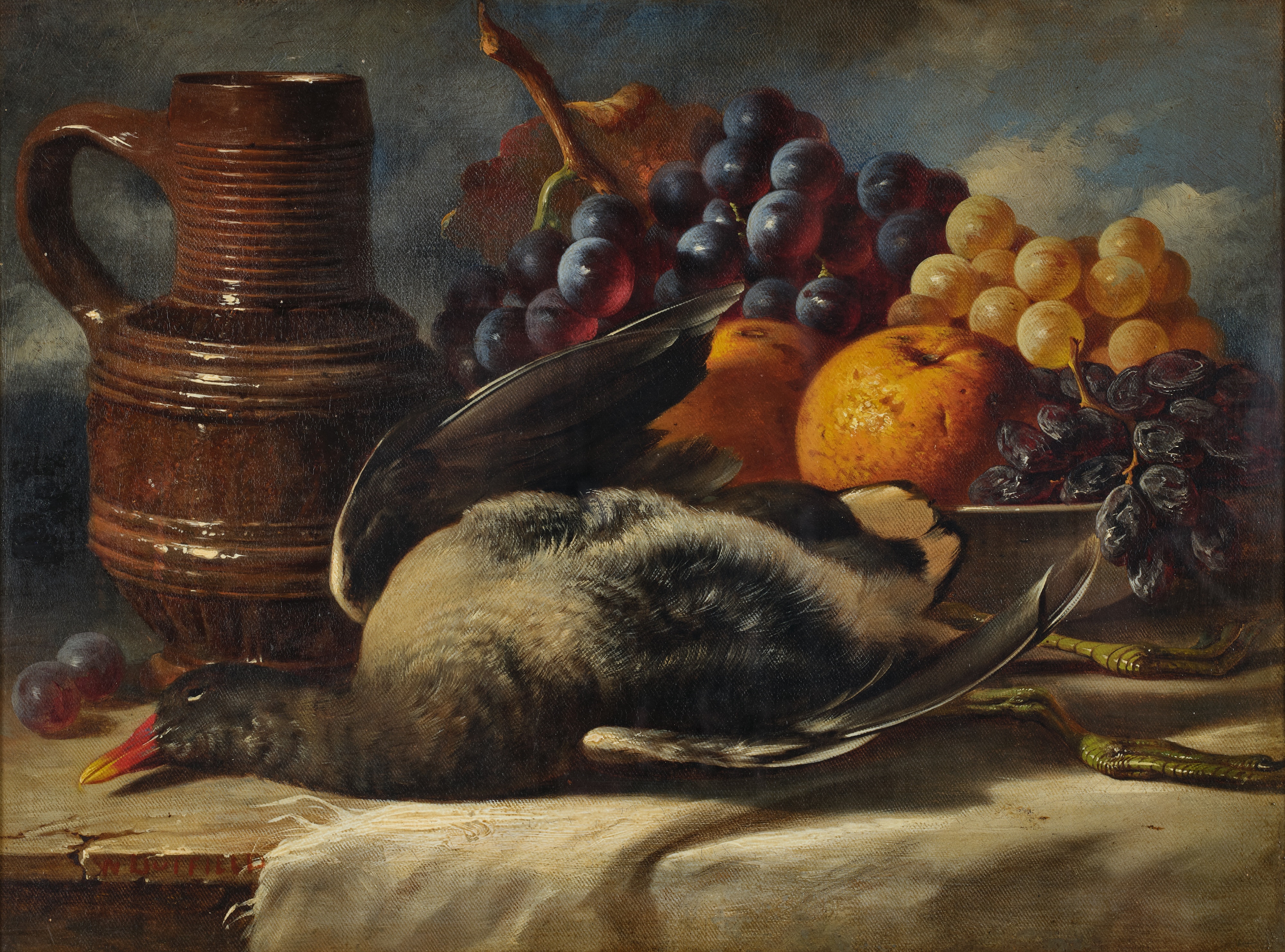William Duffield | Still life of dead game, a stoneware flagon and a ...