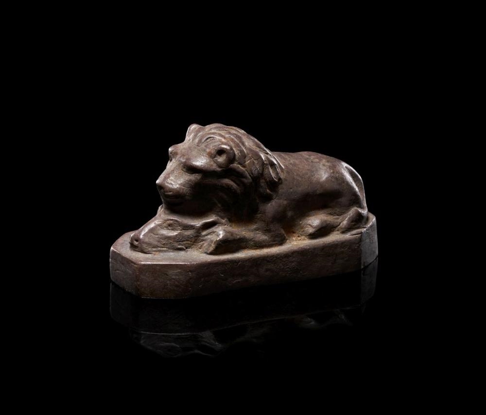 Artwork by Roman School, 20th Century, A ROMAN SILVER LION HUNTING A RAM, Made of Silver