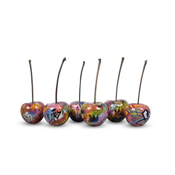 A GROUP OF SIX BULL & STEIN GRAFFITI CHERRY SCULPTURES