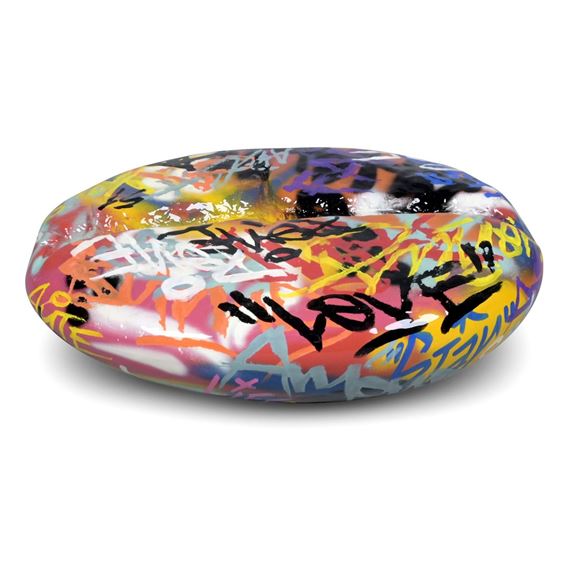 A LARGE BULL & STEIN GRAFFITI COFFEE BEAN SCULPTURE