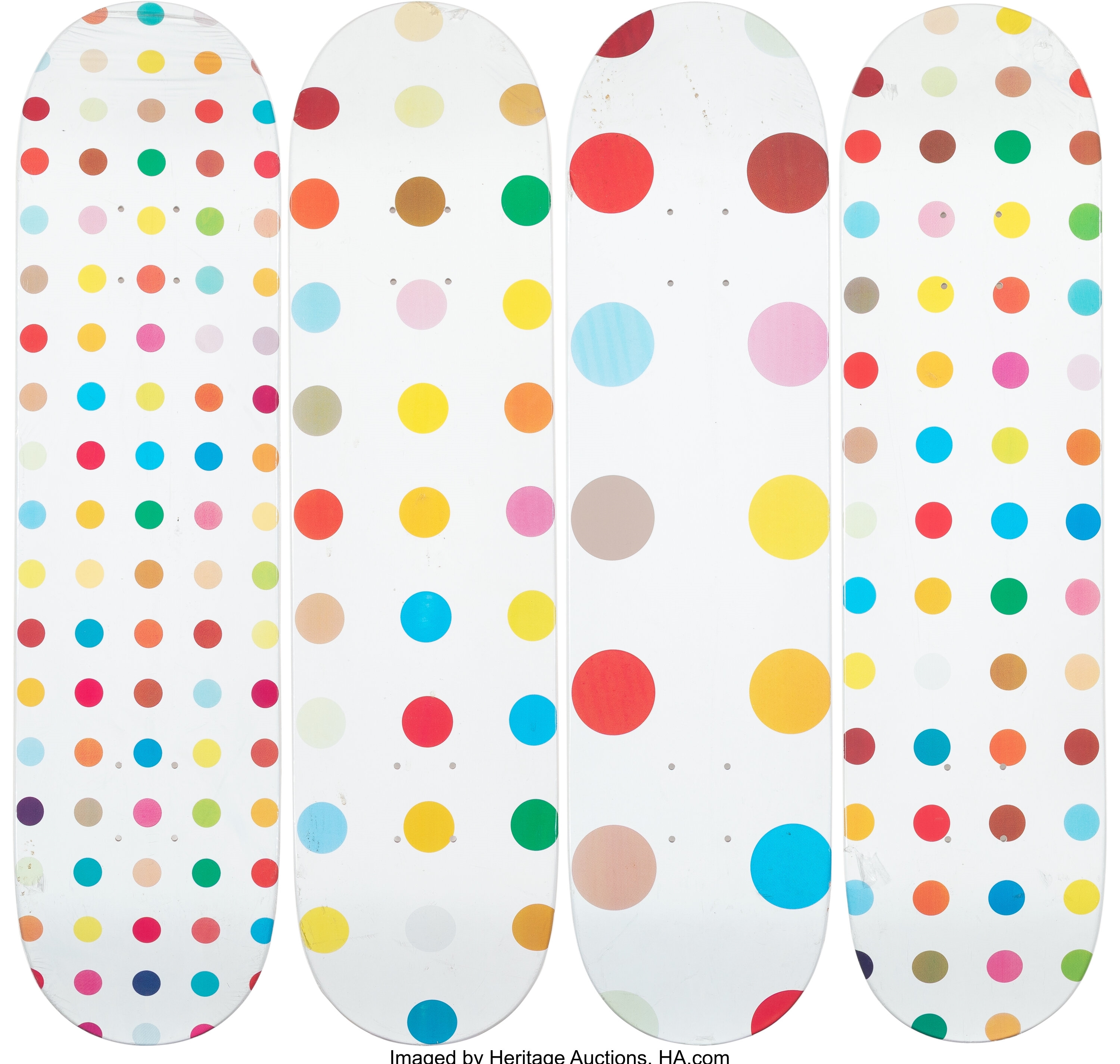 Artwork by Damien Hirst, Supreme, Supreme Spots (four works), Made of Offset lithographs on skate decks