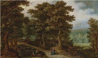 Latone changeant les Lyciens en grenouilles dans un paysage boisé