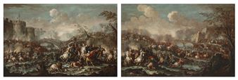 Deux scènes de bataille - Italian School, 18th Century