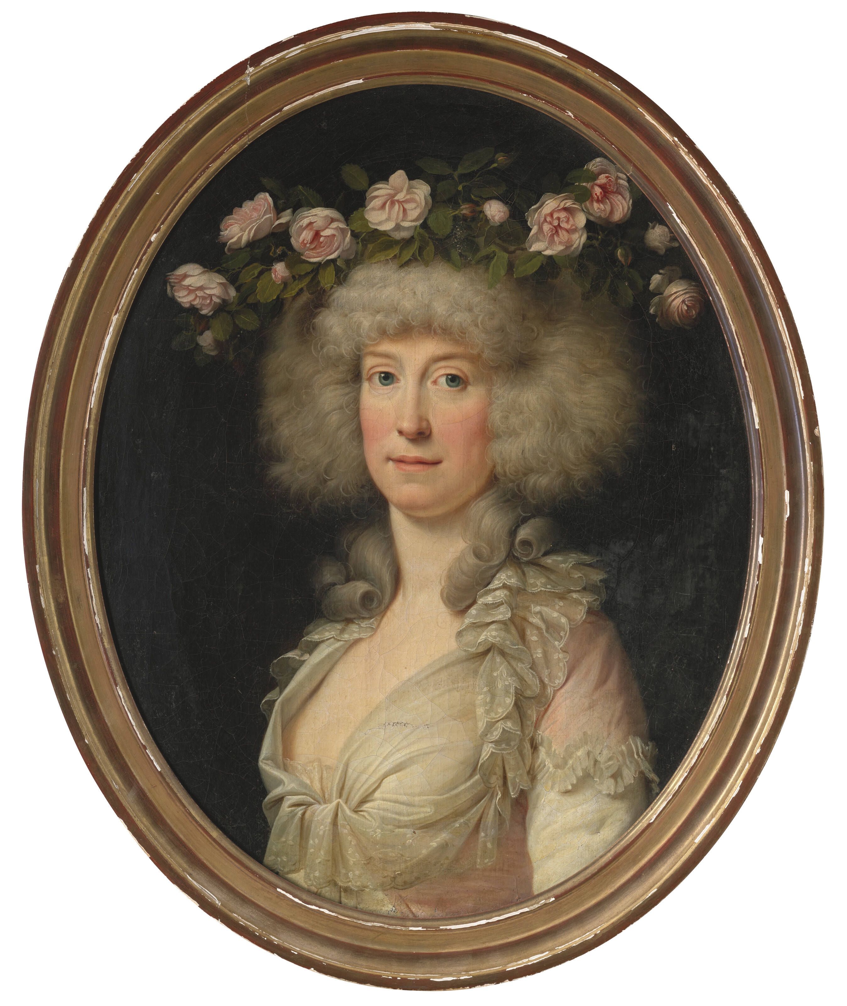 Artwork by Adolf-Ulrik Wertmüller, Swedish School, 19th Century, Portrait d'une femme portant une couronne de fleurs, en buste, Made of oil on canvas