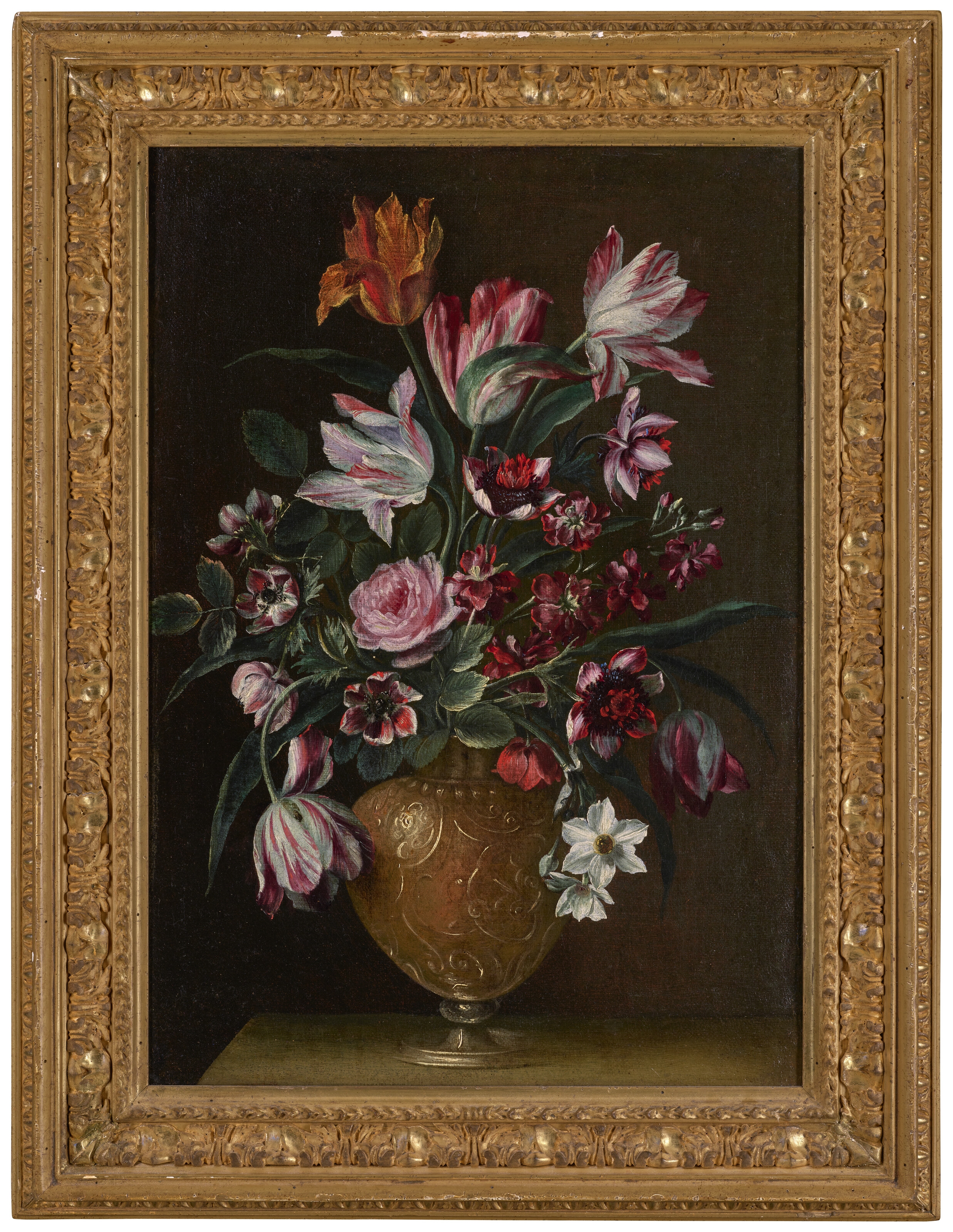 Artwork by Pier Francesco Cittadini, Deux vases de fleurs sur un entablement, Made of oil on canvas