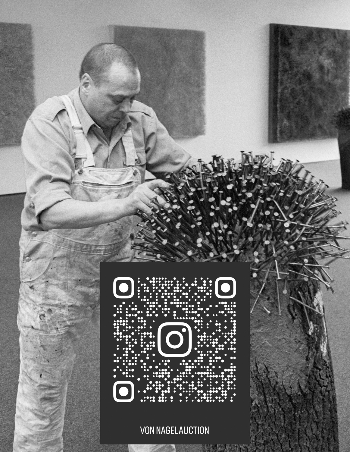 Artwork by Günther Uecker, Feld, Made of Nails And White Paint On Canvas, On Wood