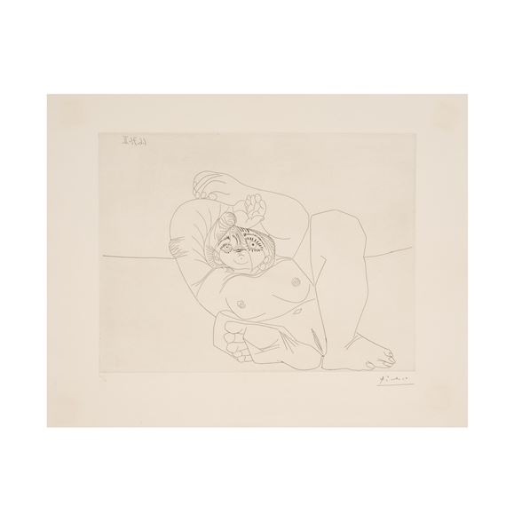 Femme au grand Nez, en Raccourci, sur la plage, 1971 - Pablo Picasso