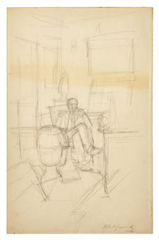 Pierre Loeb Assis dans le Bureau de la Galerie Pierre ; together with Pierre Loeb Assis (Verso), 1946 - Alberto Giacometti