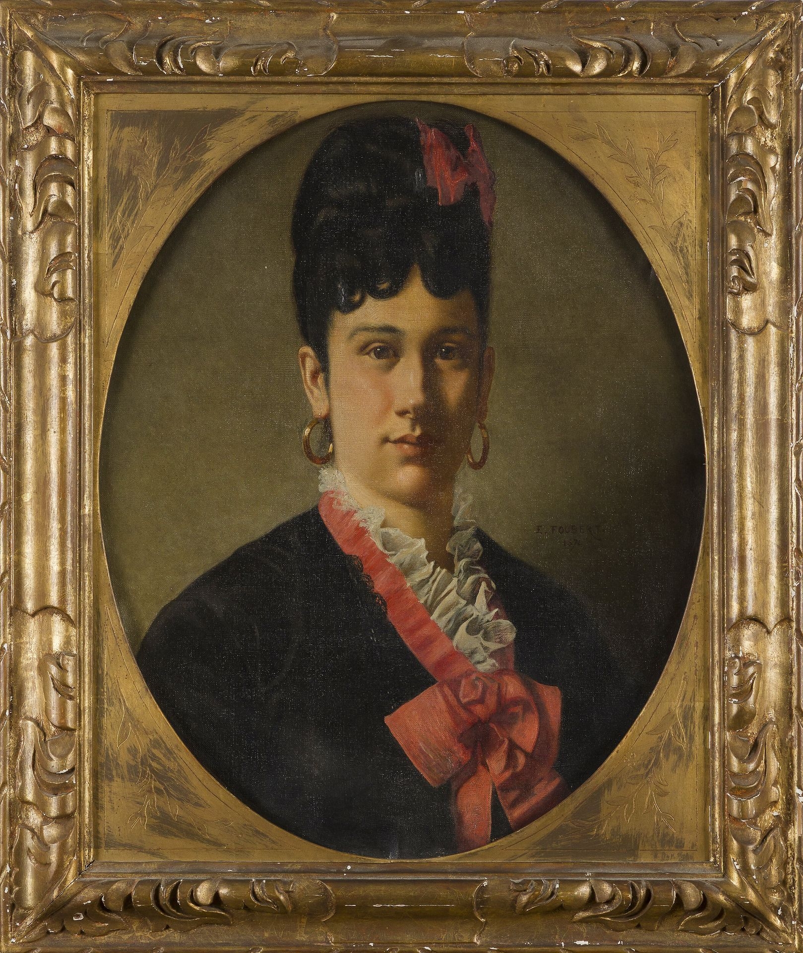 Émile Louis Foubert | Portrait of a Woman with a Red Frill (1874 ...