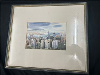 Vintage framed original water colour by Thomas Lo depicting a Hong Kong scene measures approximately 12 inches tall x 14 wide - Thomas Lo