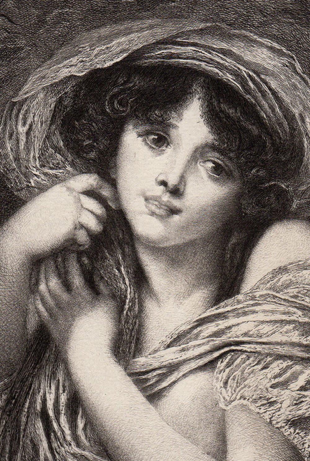 Artwork by Jean-Baptiste Greuze, Head of a Girl, Made of Etching On Thick Laid Paper