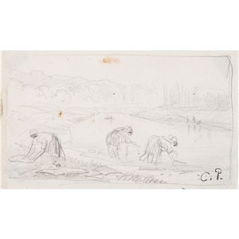 Drei Wäscherinnen am Fluss - Camille Pissarro