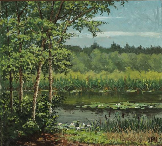 A view from the bank of a lake - Marinus Nielsen