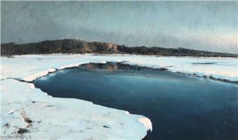 Winter landscape with a view of a lake