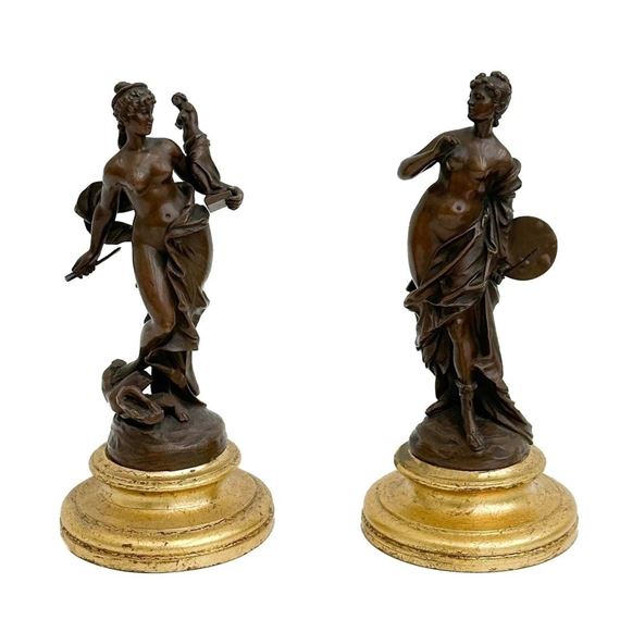 a pair of nude women holding the arts, sculpture and painting - Continental School, 19th Century