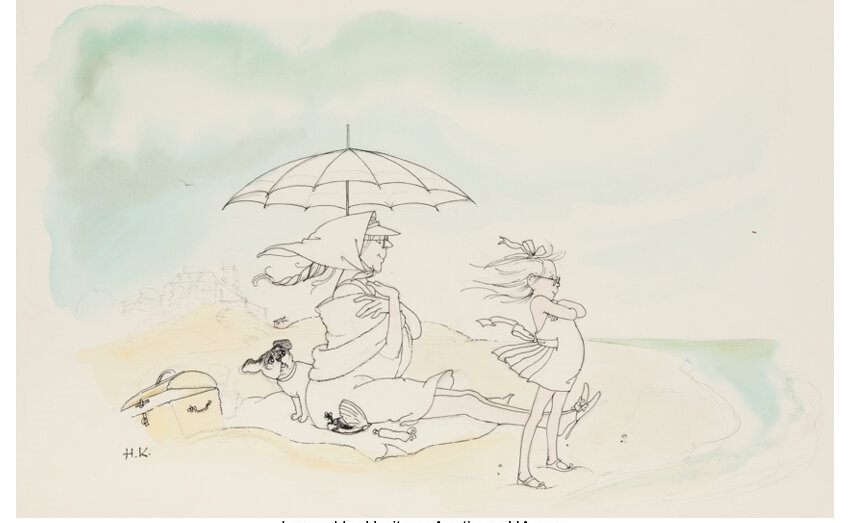 Artwork by Hilary Knight, Eloise on the Beach, Made of Ink, pencil, and watercolor on paper