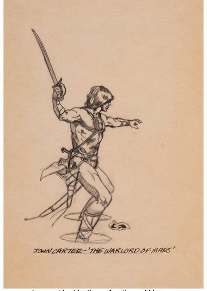 Artwork by Clyde Caldwell, John Carter- The Warlord of Mars study, Heavy Metal magazine, Made of Pencil and ink on tracing paper