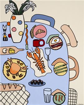 Table with lobster and asparagus - Ewa Konstantynowicz-goss