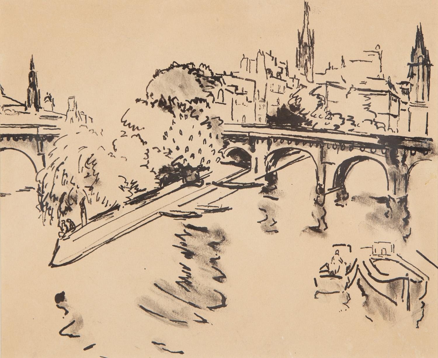 Artwork by Maria-Mela Muter, Narodziny miasta. Ile de la Cite w Paryżu, Made of Tusz/Papier