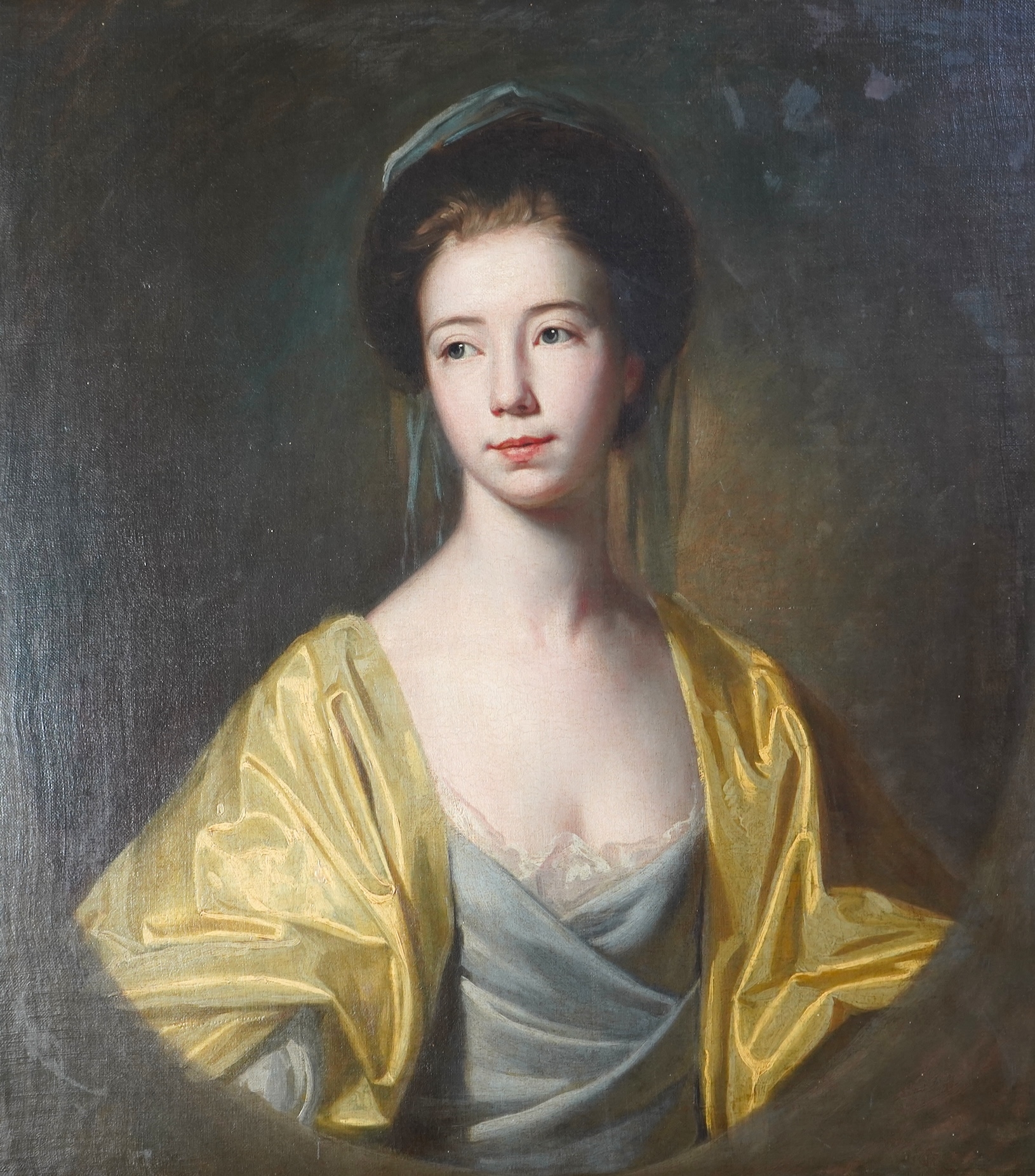 Artwork by George Romney, A portrait of a young lady with yellow drapery, Made of Oil On Canvas