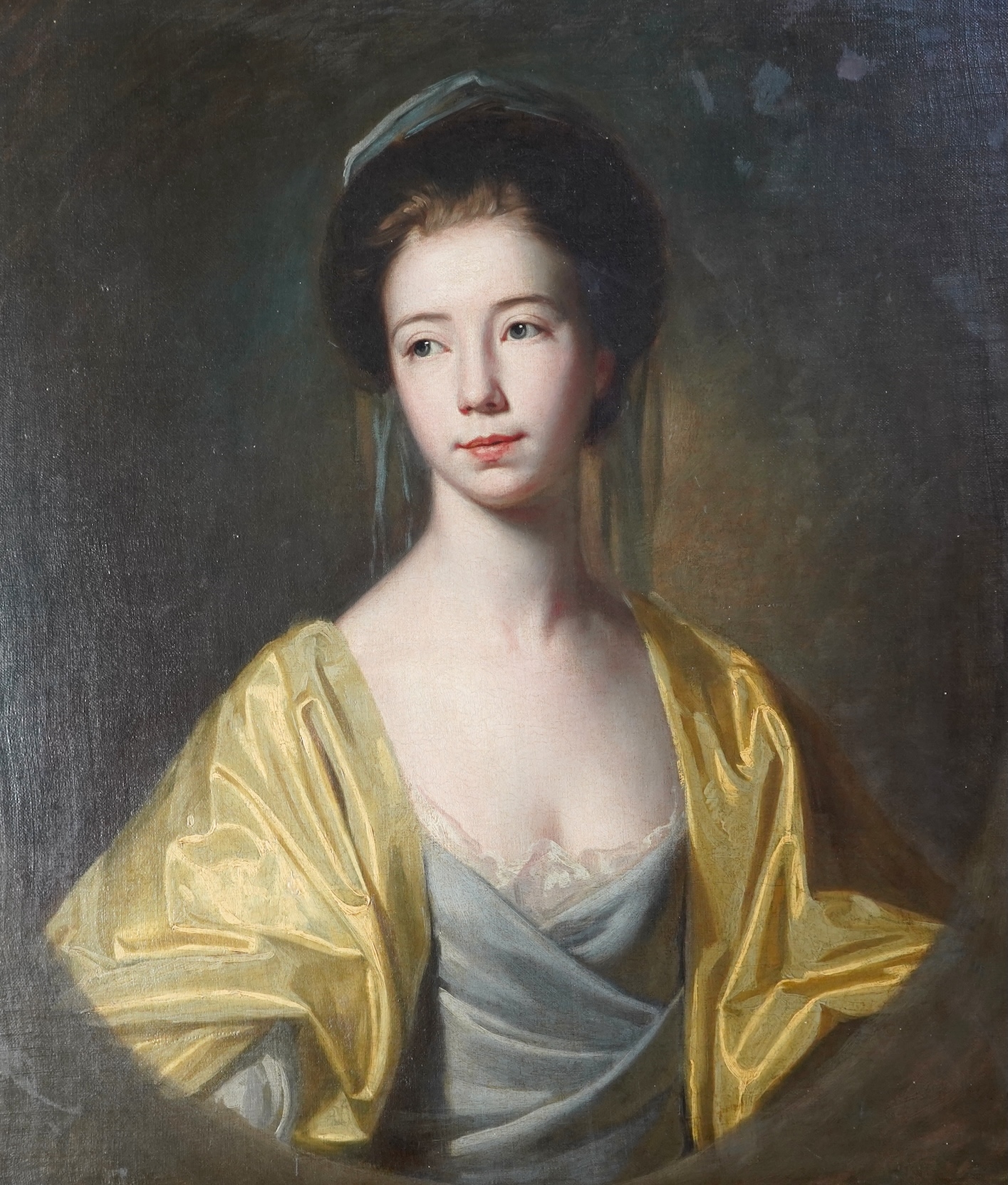 Artwork by George Romney, A portrait of a young lady with yellow drapery, Made of Oil On Canvas