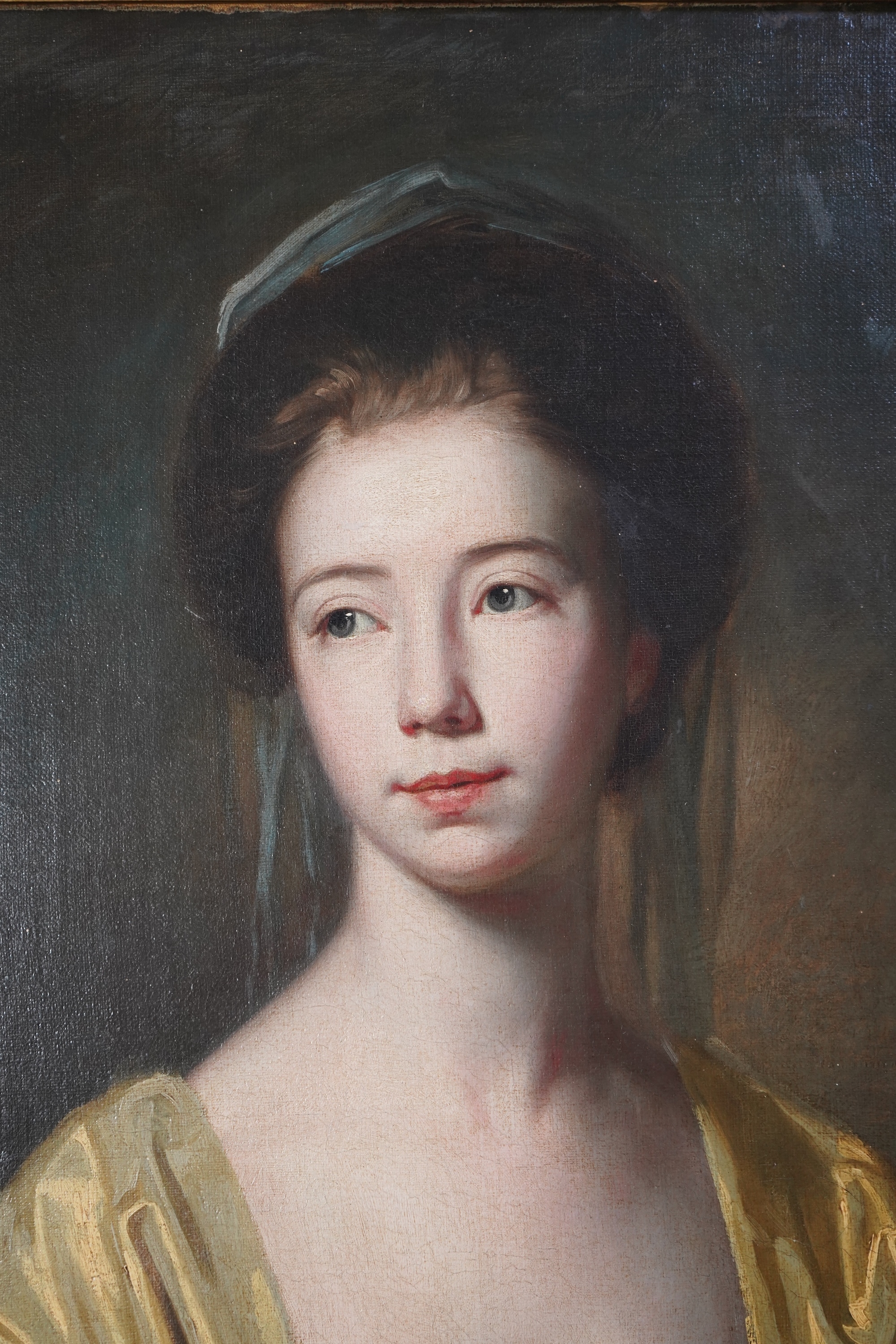 Artwork by George Romney, A portrait of a young lady with yellow drapery, Made of Oil On Canvas