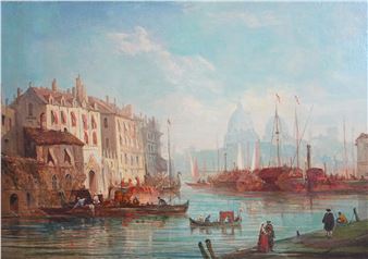 Venetian canal with gondolas