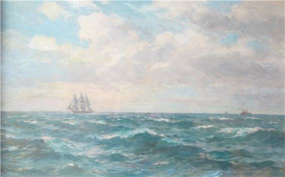 Seascape with distant boats by Bernard Finegan Gribble