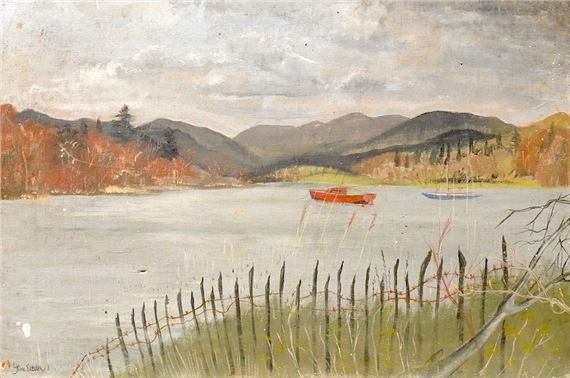 Mountainous lakeside view with boats - John Skelton