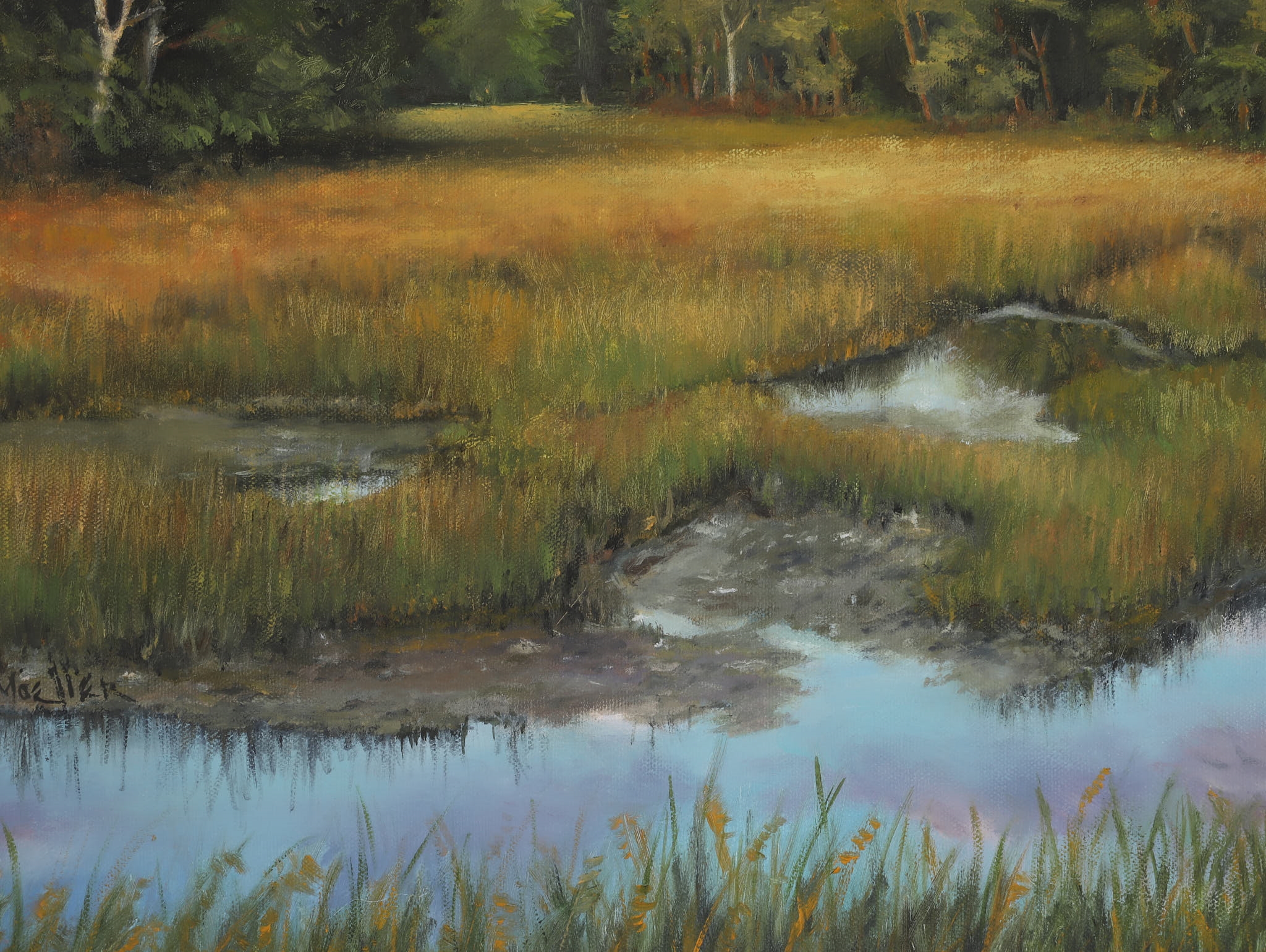 Artwork by Stan Moeller, Spring Salt Marsh, Maine, Made of Oil On Canvas