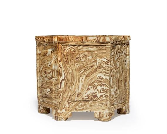 A Chinese marbled clay hexagonal brushpot, bitong by Chinese School, 18th/19th century