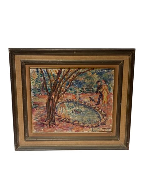 Artwork by Kurt Hinrichsen, Villa Celimontana, water basin in Rome, Made of Oil on linen paper, mounted on wood panel