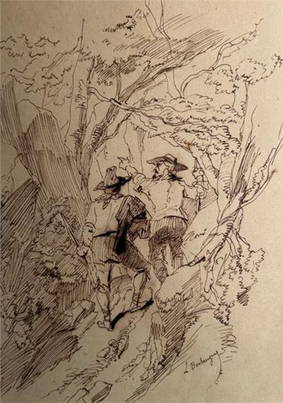 Louis Boulanger | two hunters in a mountain landscape | MutualArt