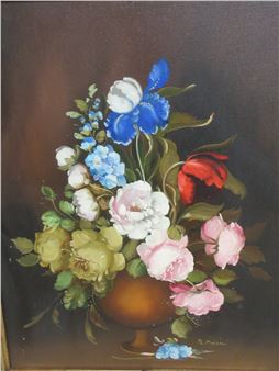 Still life study of flowers in a vase - R. Rosini