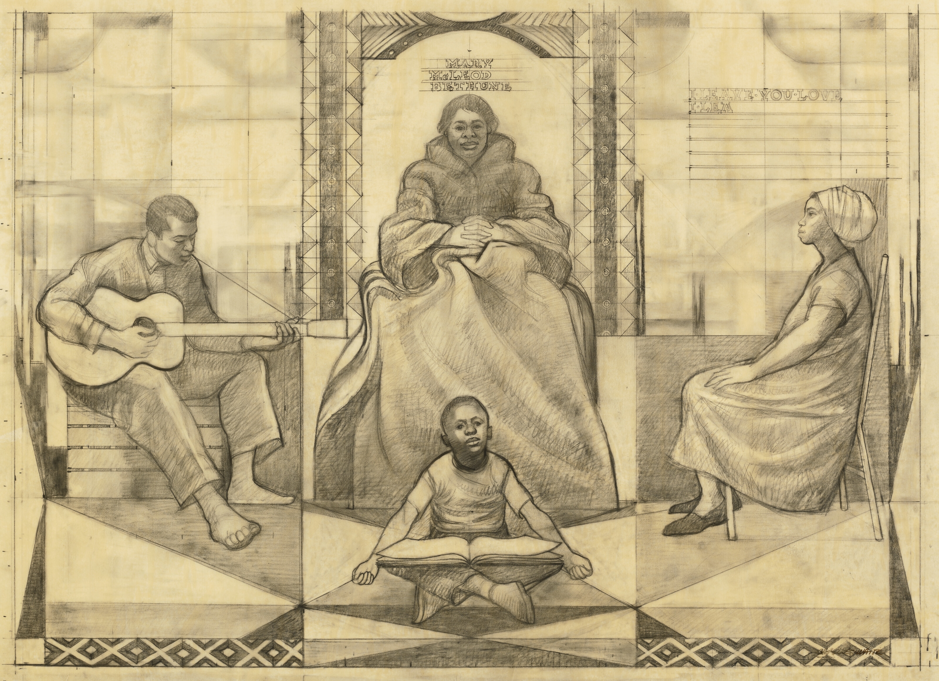 Artwork by Charles White, Study for 'Mary McLeod Bethune' Mural, Made of graphite on paper