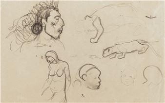 Autoportrait avec études de femmes et de chats (recto); Etudes de têtes, de mains et d'un enfant (verso