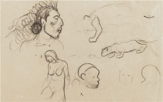 Autoportrait avec études de femmes et de chats (recto); Etudes de têtes, de mains et d'un enfant (verso)