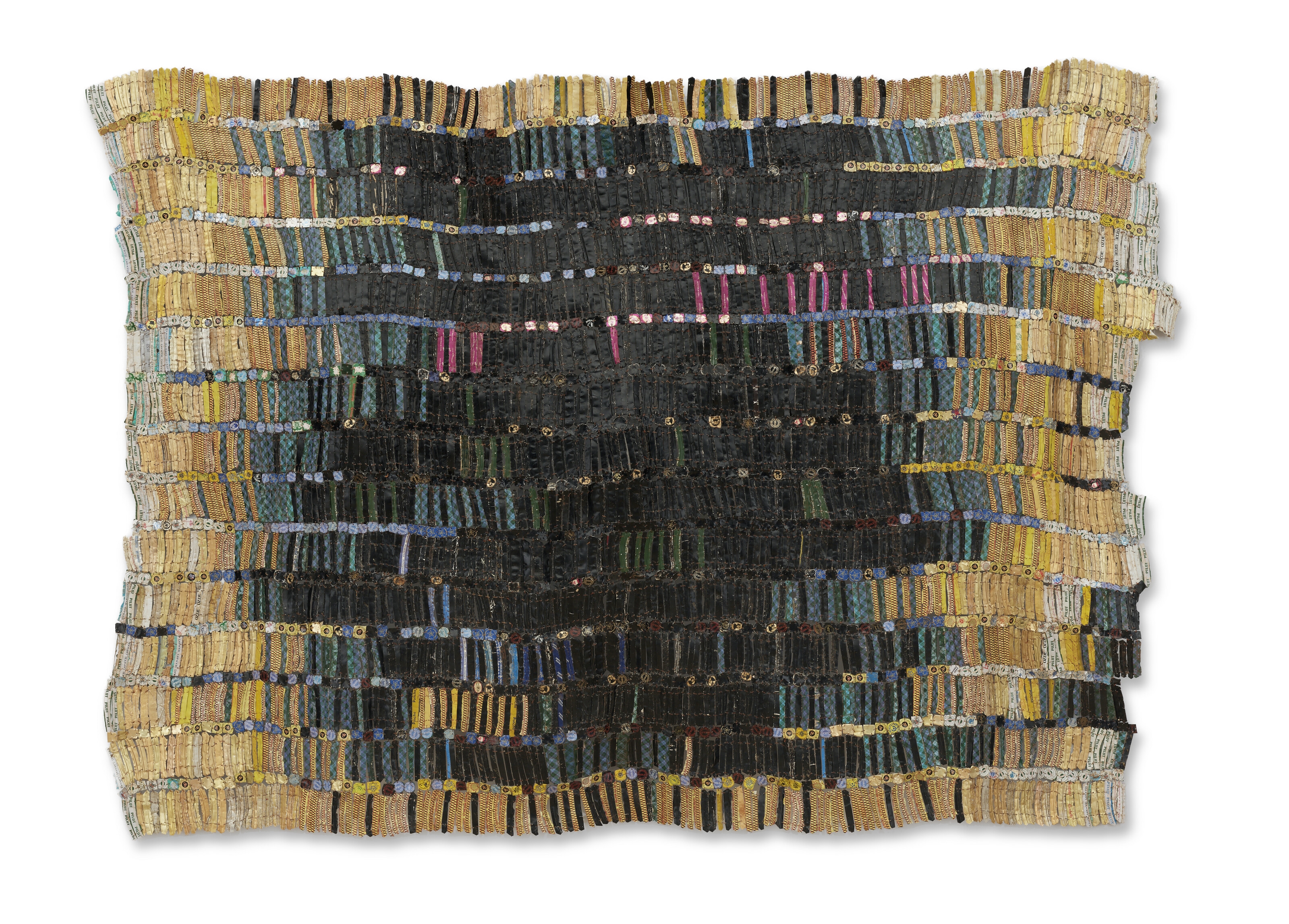 Artwork by El Anatsui, TAGOMIZOR, Made of aluminum bottle caps and copper wire
