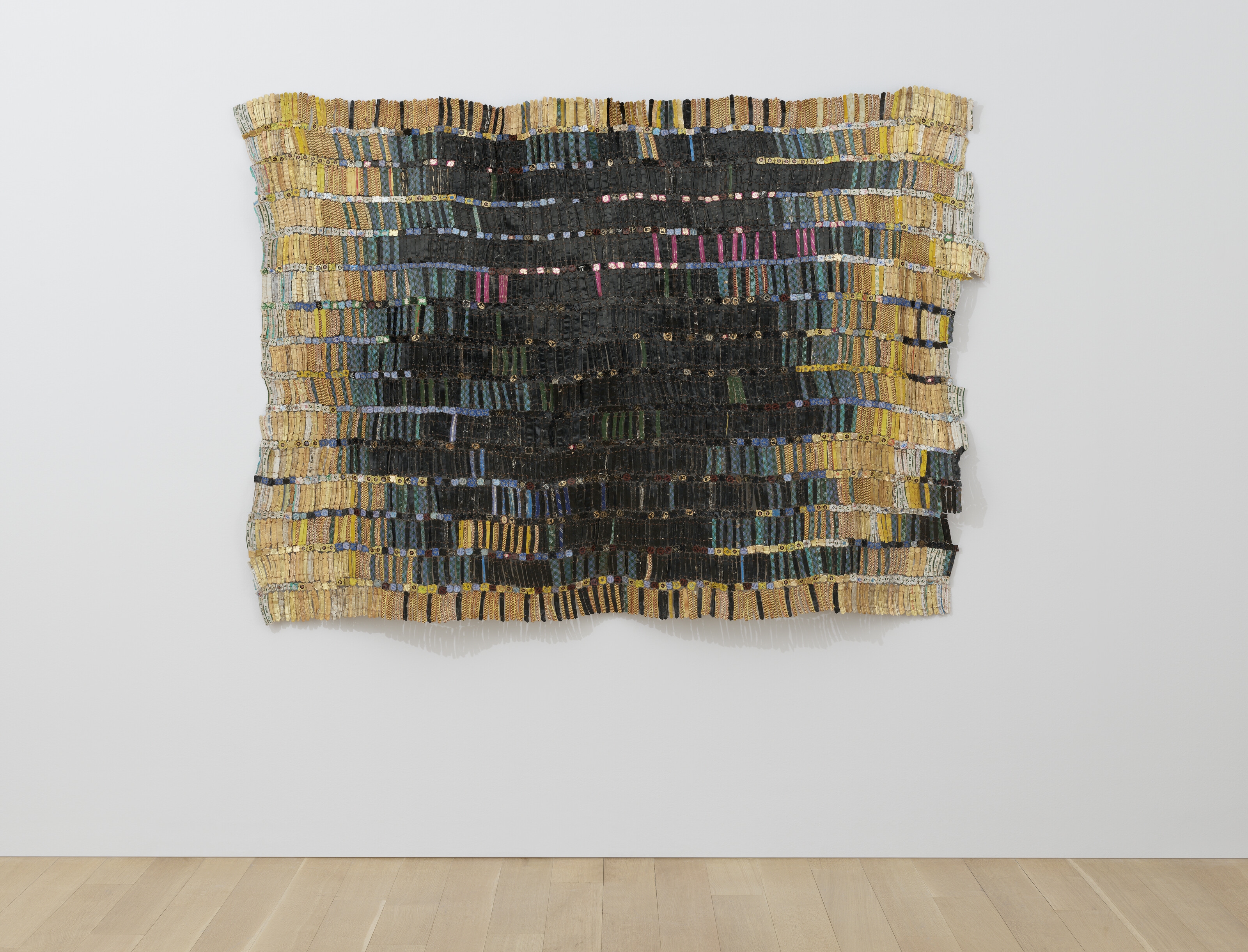 Artwork by El Anatsui, TAGOMIZOR, Made of aluminum bottle caps and copper wire