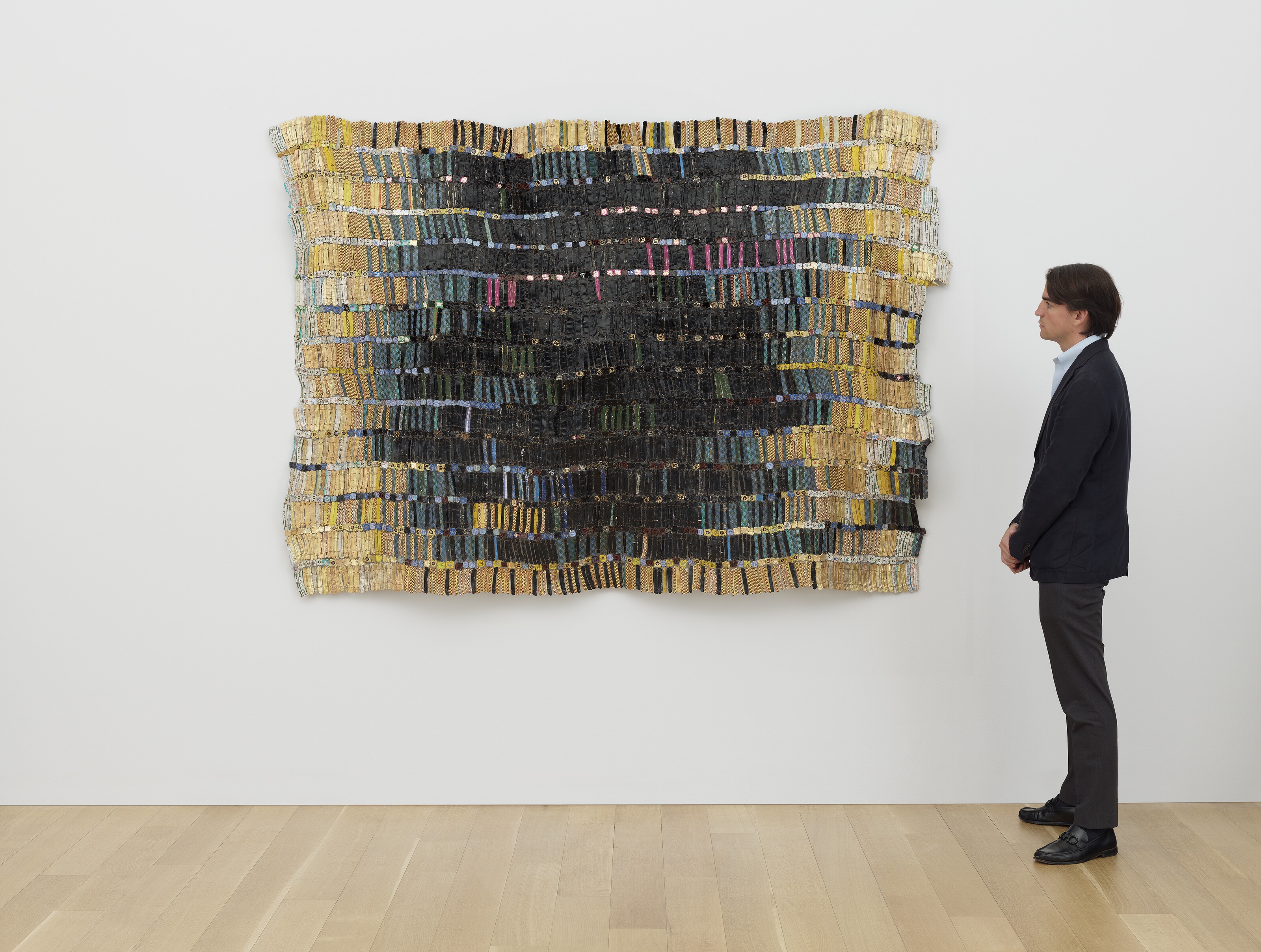 Artwork by El Anatsui, TAGOMIZOR, Made of aluminum bottle caps and copper wire