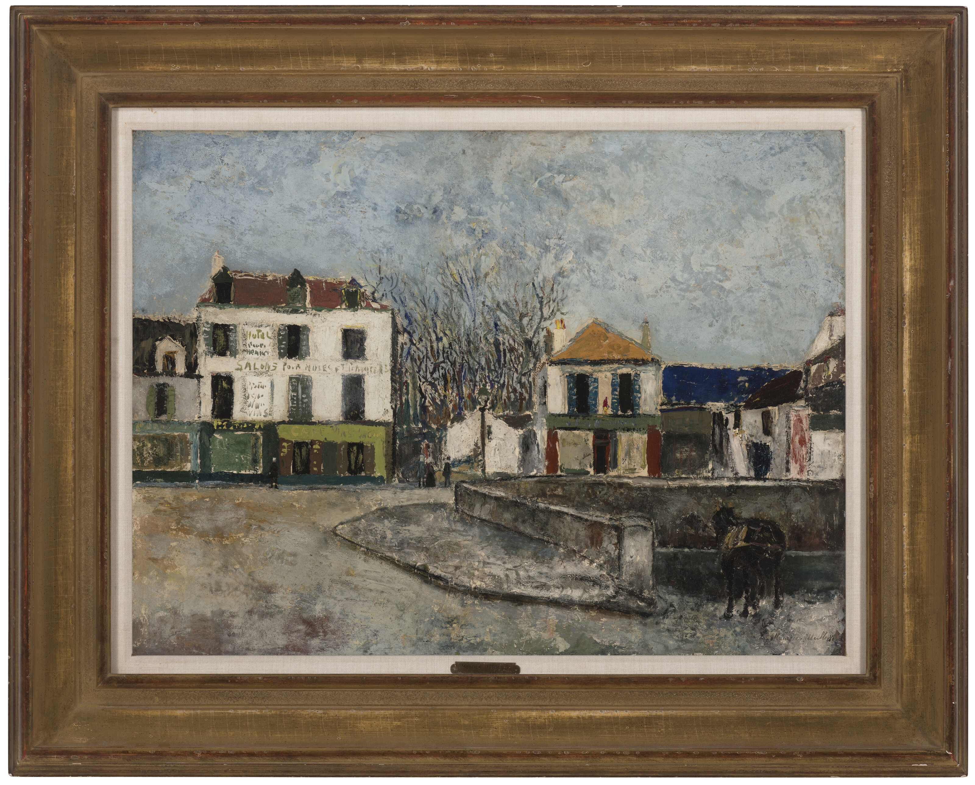 Artwork by Maurice Utrillo, La Place du Pont à Sarcelles (Val-d'Oise), Made of oil on board laid down on cradled panel