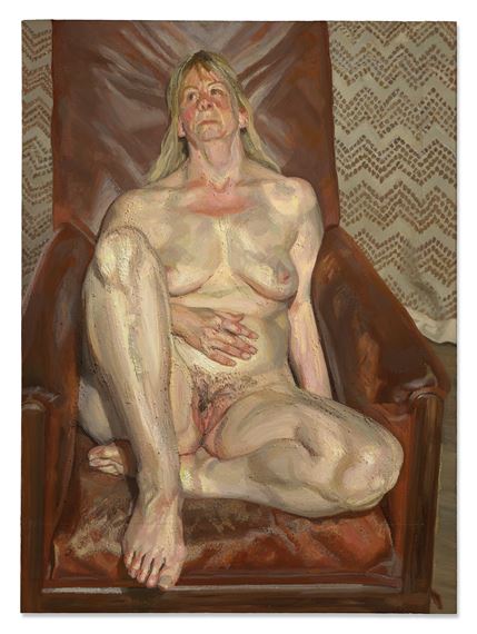 Naked Portrait in a Red Chair by Lucian Freud, Painted in 1998-1999