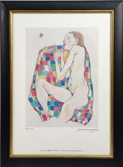 Weiblicher Akt auf kariertem Tuch - Egon Schiele