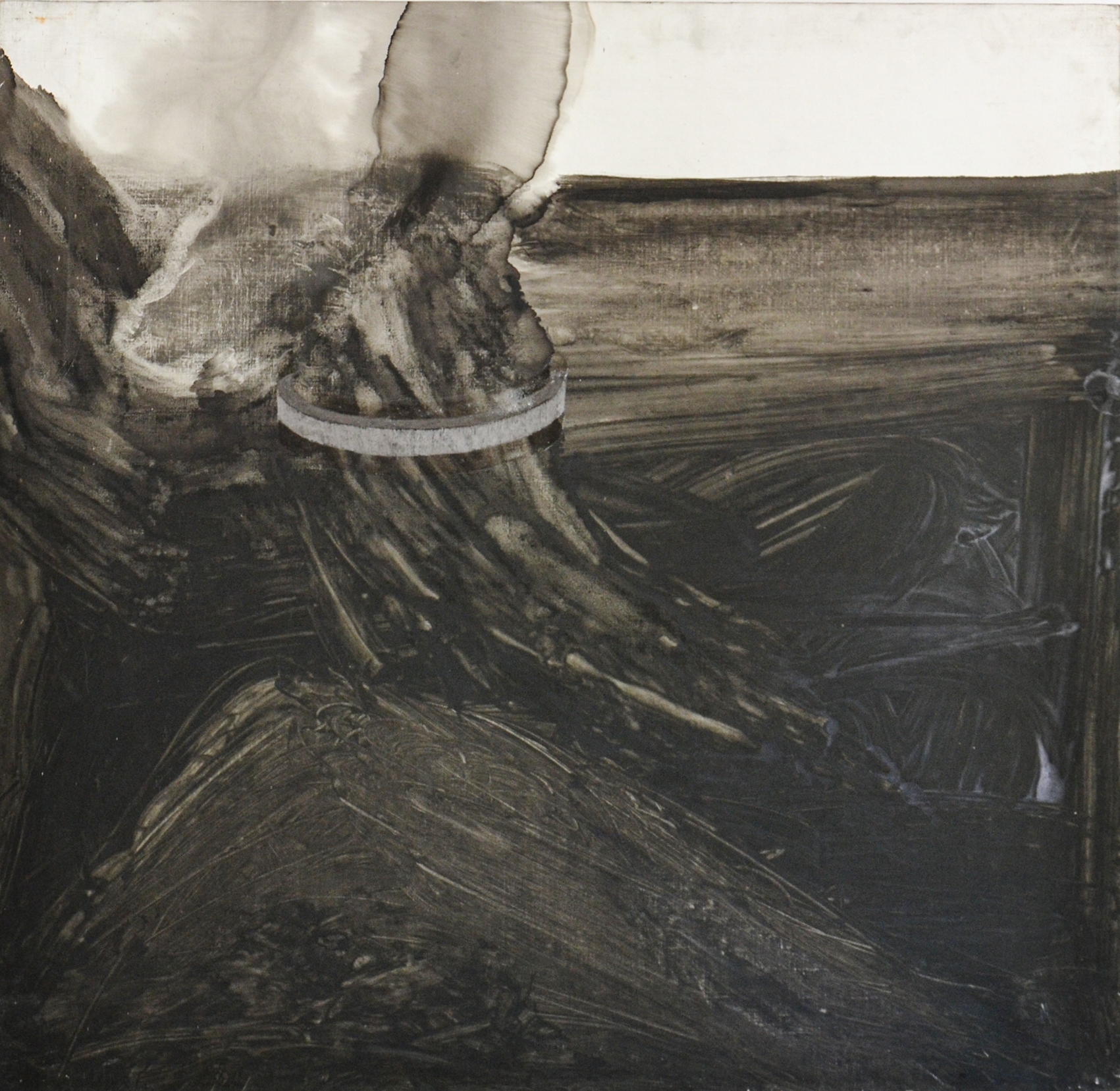 Artwork by Salvatore Garau, Sistema d’irrigazione ad anello (Per vulcano, Made of Smalto, Resina E Grafite Su Tela