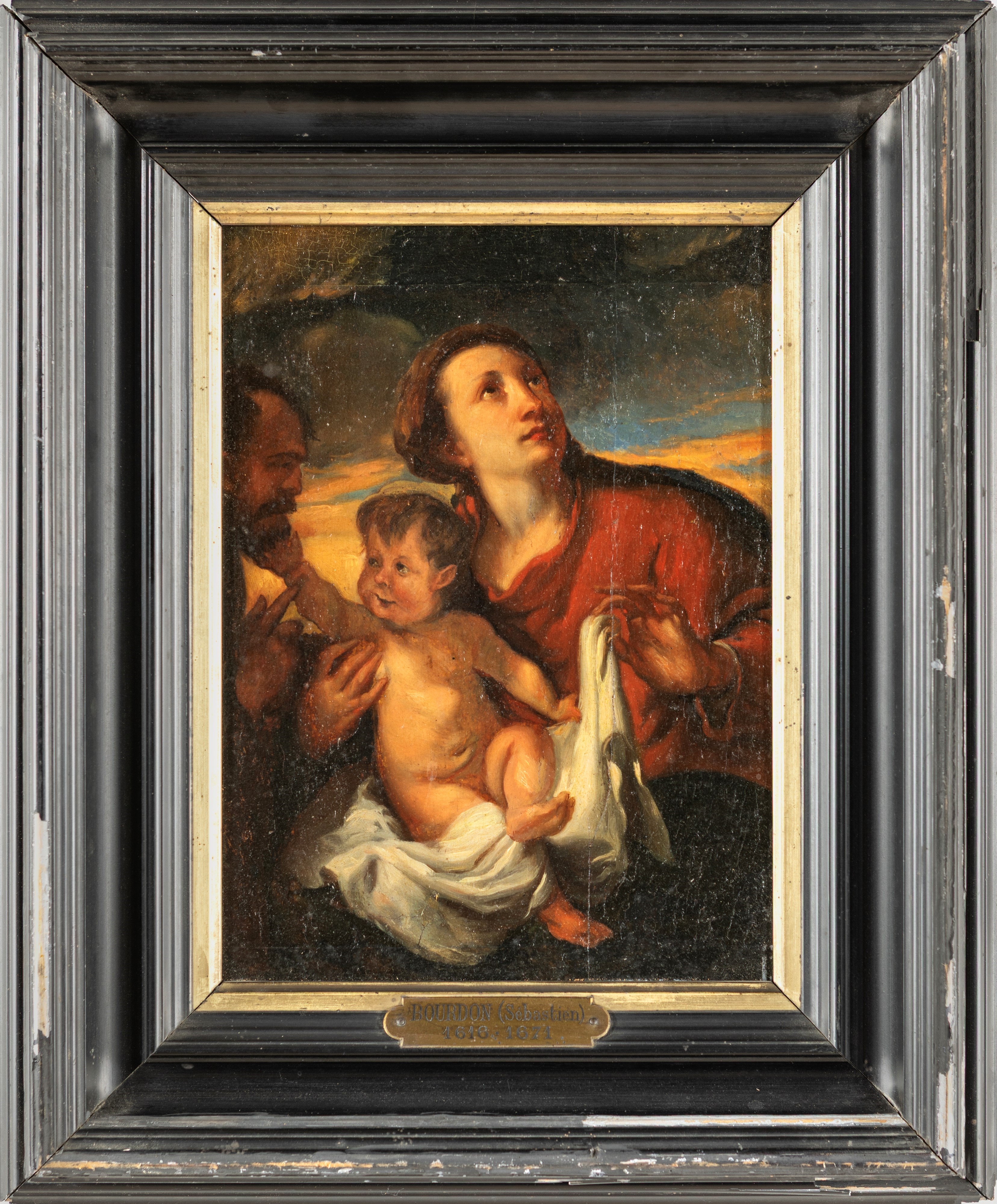 Artwork by Roman School, 17th Century, Madonna col Bambino e San Giuseppe, Made of oil on board