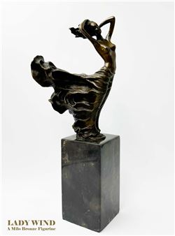 Lady In Wind, An Art Deco Bronze Figurine Signed By Milo